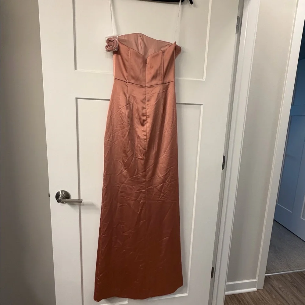 New After Six Corset Strapless Charmeuse Gown in color Copper Penny - Picture 3 of 11